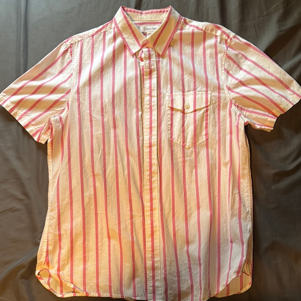Calvin Klein Pink and White Casual Button Down Shirt